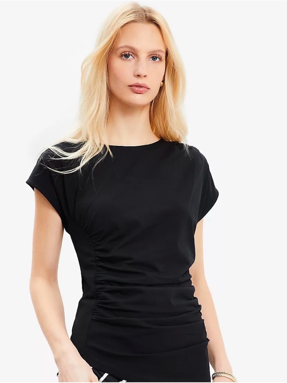 LOFT Black Short Sleeve Ruched Side Tee